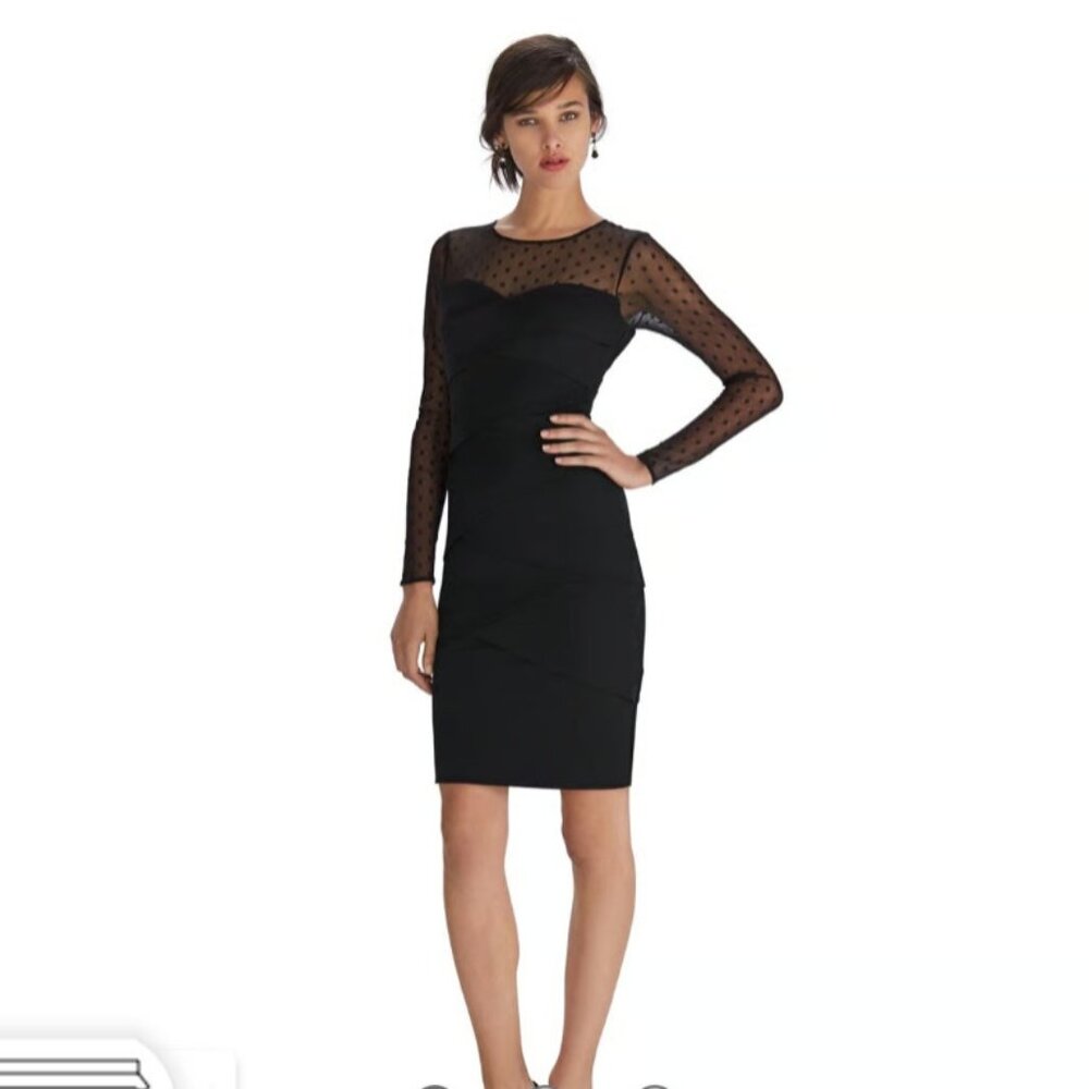 White House Black Market Sheer Dot Black Instantly Slimming Dress